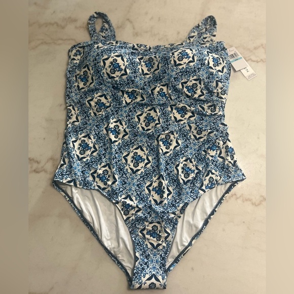 Women’s Jantzen Glamour Adjustable Straps Swimsuit One Piece Blue Ceramic 20 NWT - Picture 1 of 6